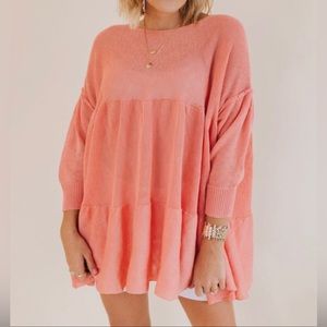 EUC Ces Femme Slub Knit Boat Neck Tiered Tunic